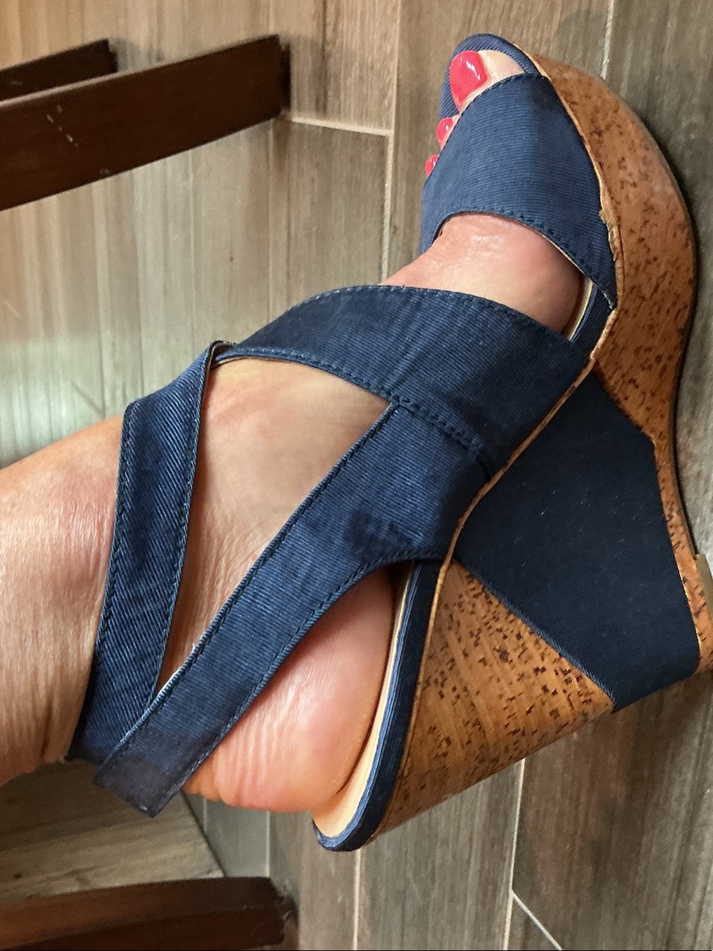 BCBGeneration Navy Cork Platform Wedge Sandals